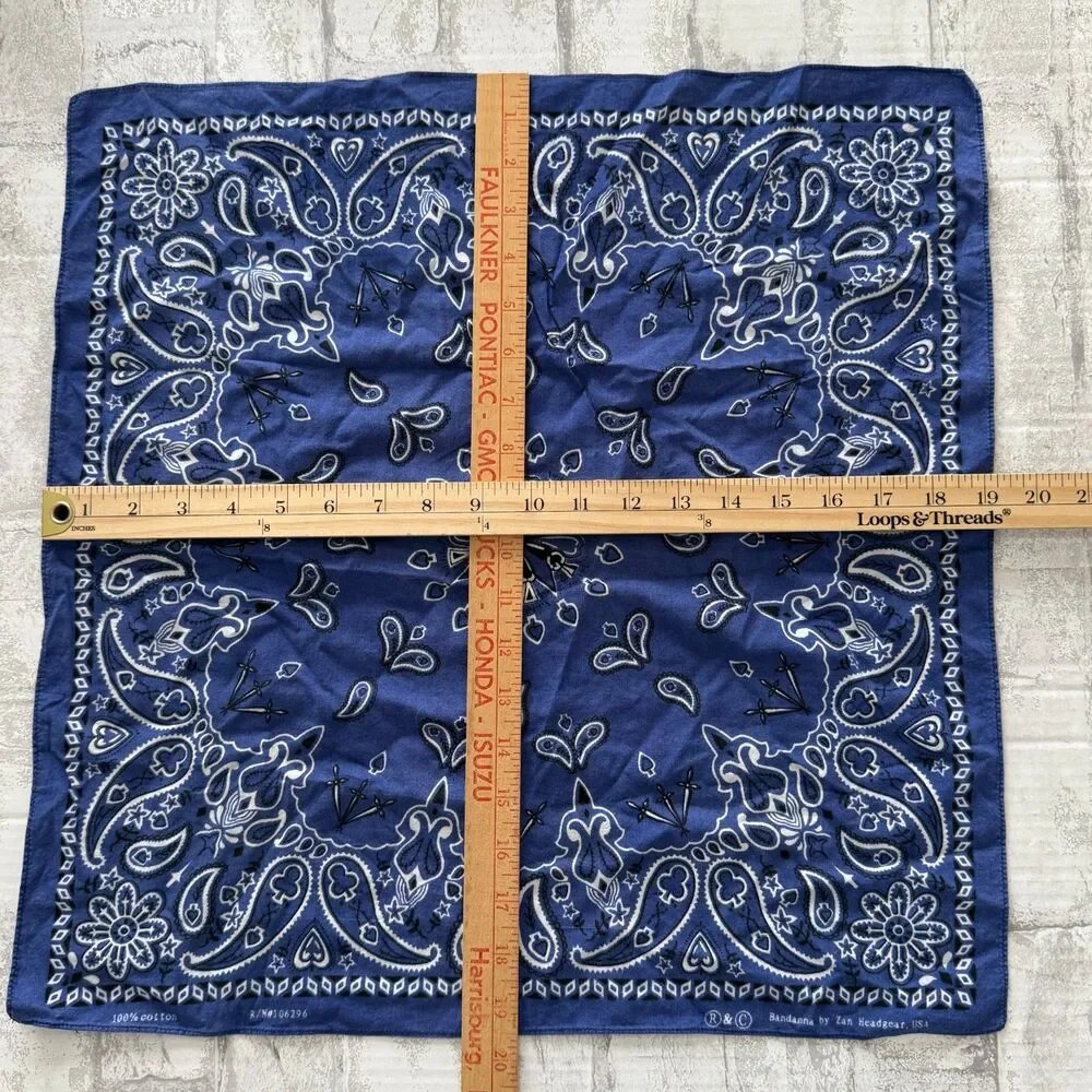 VTG Bandanna Zan Headgear USA Blue Paisley 100% Cotton Americana Biker